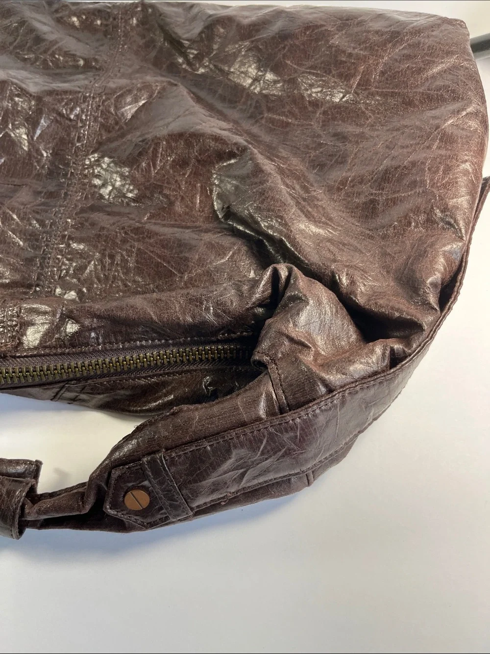 Matt & Nat Vegan Leather Dark Brown Hobo Shoulder Bag with Zippers & Keychain